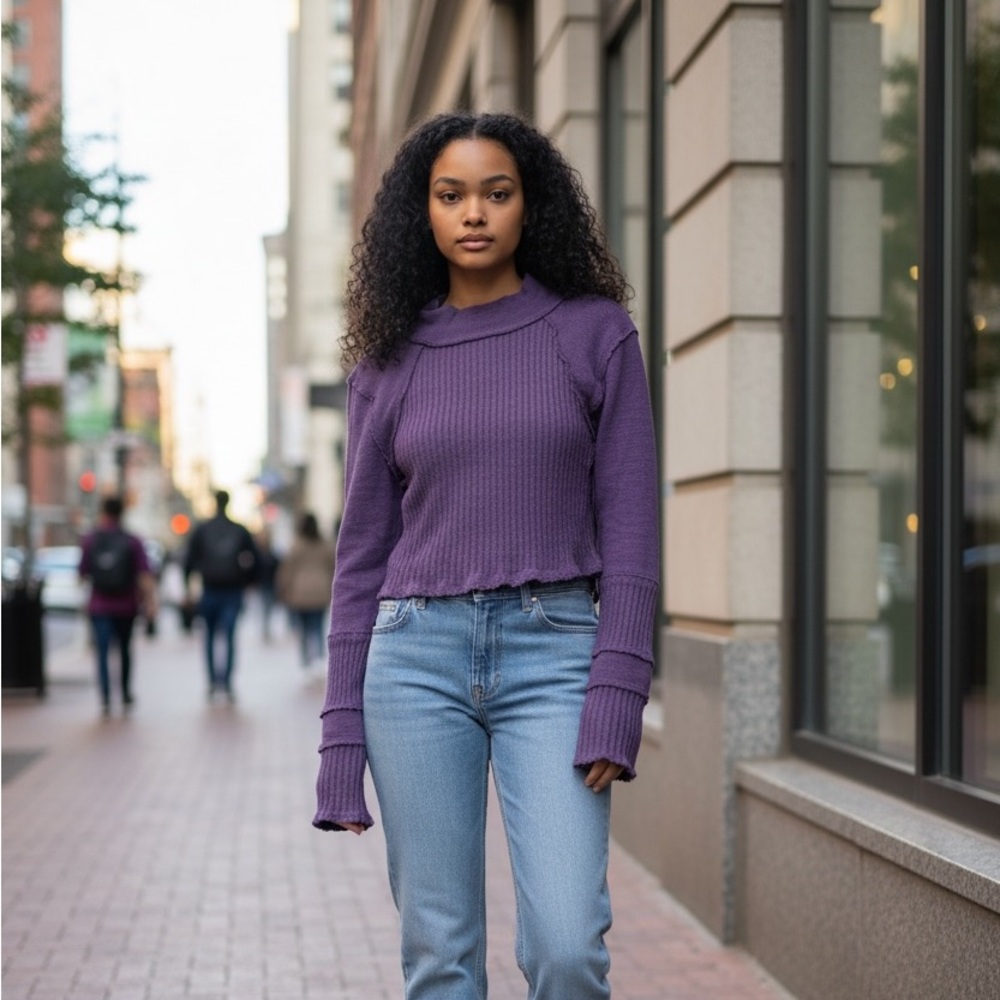 BDG Urban Outfitters Spring Summer Lavender Purple Ribbed Crop Top Festive Sz M